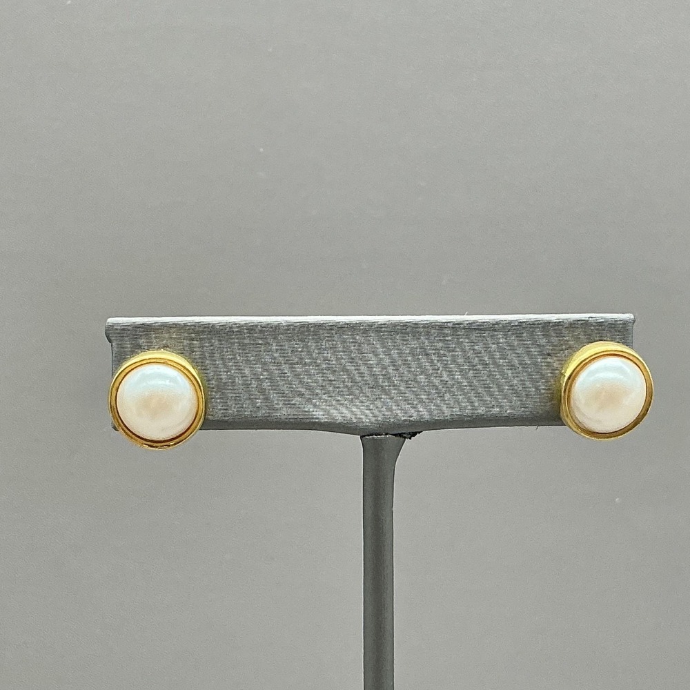 Anne‎ Klein Earrings Gold Tone White Imitation Pearl Stud Womens Classic Jewelry